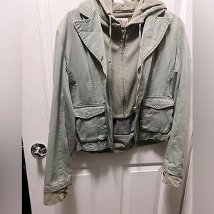 Light green jacket with built in hoodie.